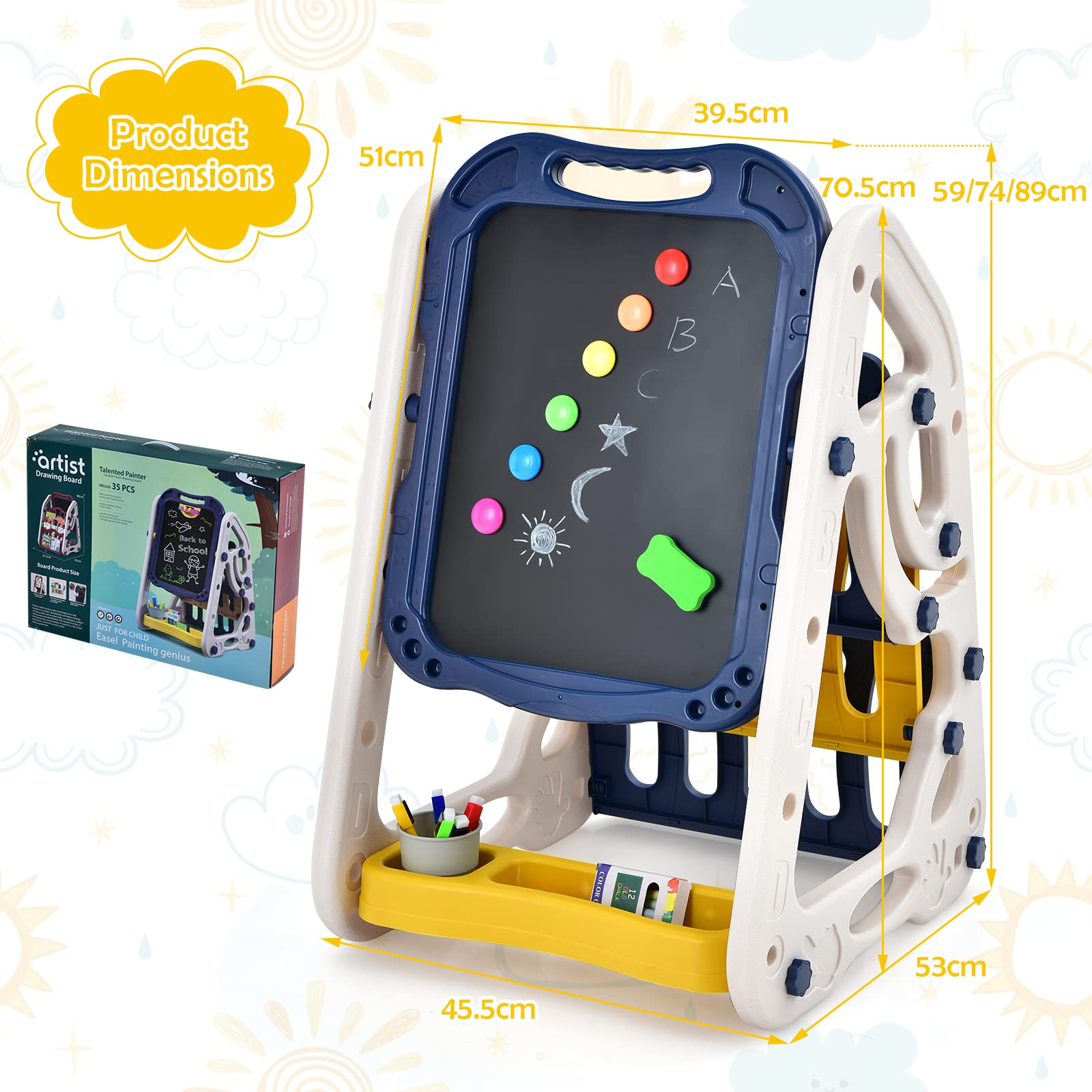 thumbnail image 2 of Costway 3 In 1 Kids Easel Double Sided Chalkboard & Whiteboard Standing Art Easel 2 of 14