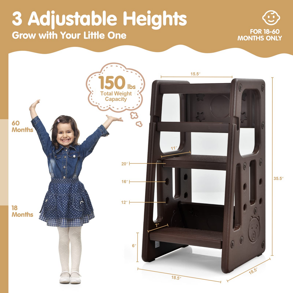 Kids Kitchen Step Stool with Double Safety Rails - Costzon