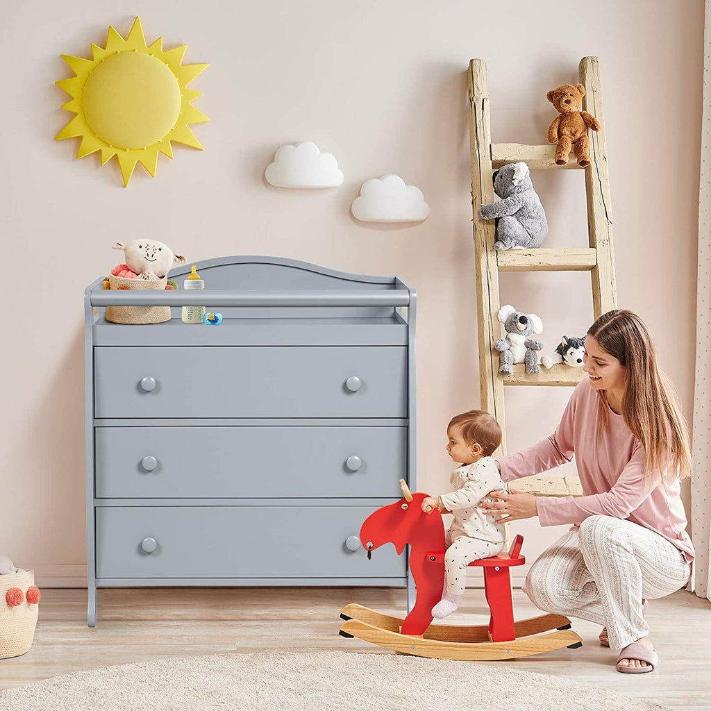 Costzon 3 Drawer Baby Changing Table, Infant Diaper Changing Station with Safety Belt & Enclosed Guardrails (Gray) - costzon