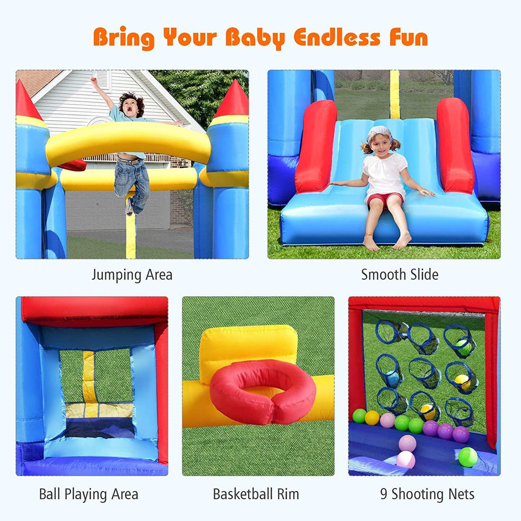 Inflatable Bounce House, Kids Jump 'n Slide Bouncer w/Basketball Rim - costzon