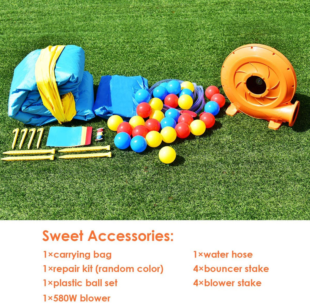 Costzon Inflatable Bounce House, Castle Jumping Bouncer with Water Slide (with 580W Air Blower) - costzon