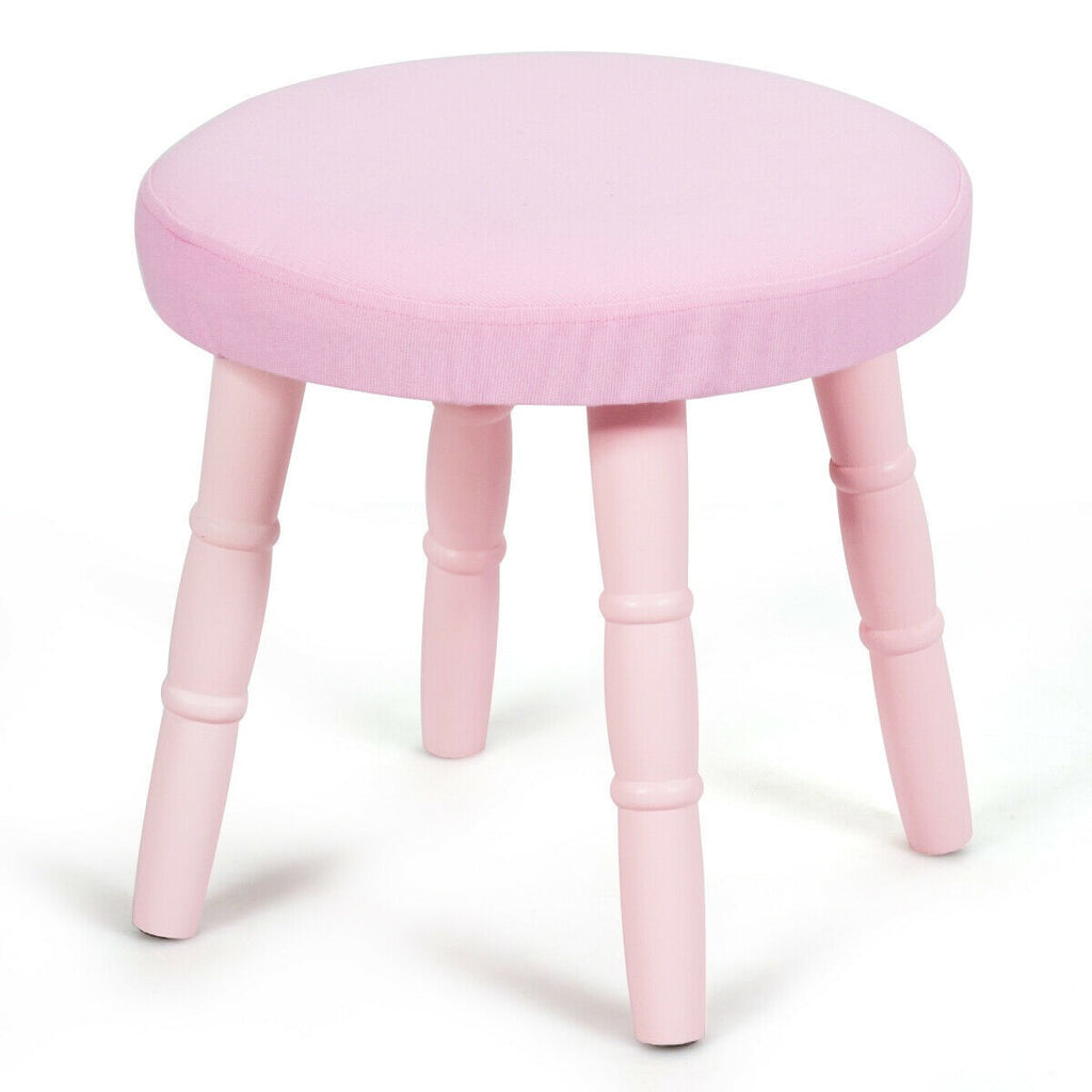 Costzon Kids Vanity Set, Wooden Princess Makeup Table with Cushioned Stool (Pink) - costzon