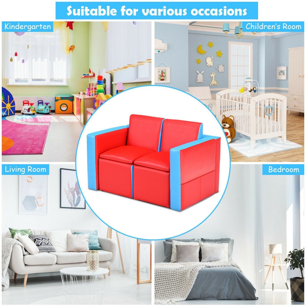 Costzon Kids Sofa, 2 in 1 Double Sofa Convert to Table and Two Chairs (Red) - costzon
