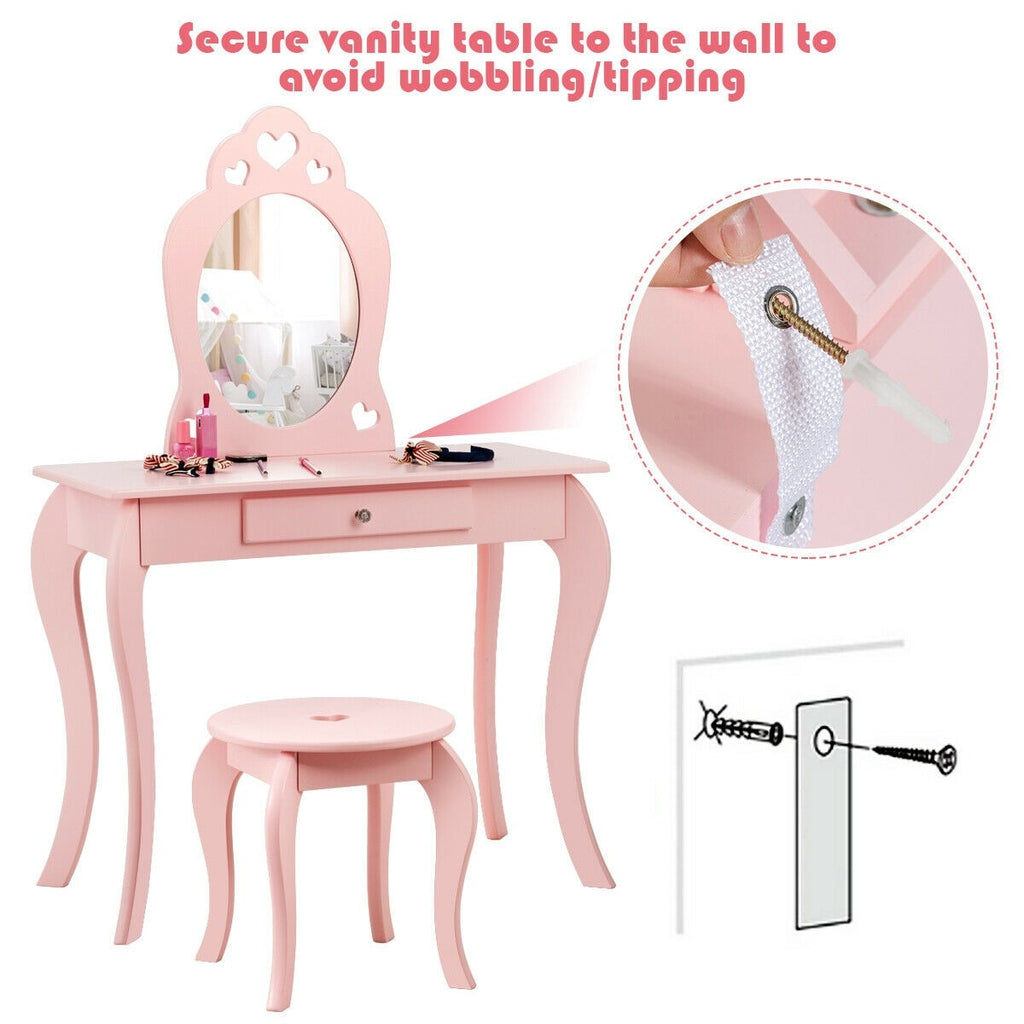 Costzon Kids Vanity Table, 2 in 1 Detachable Design with Dressing Table and Writing Desk - costzon