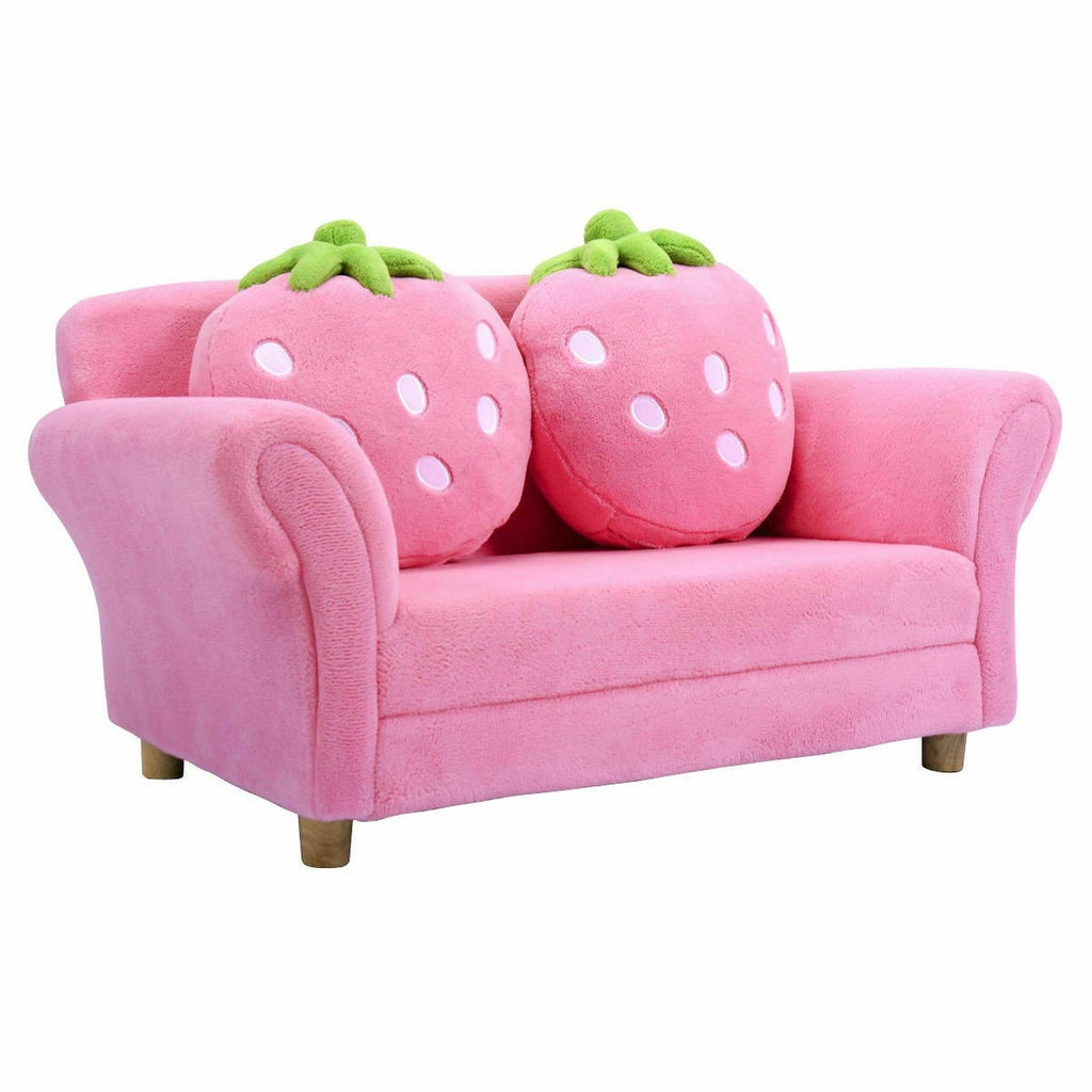 Kids Sofa, with 2 Cute Strawberry Pillows - costzon