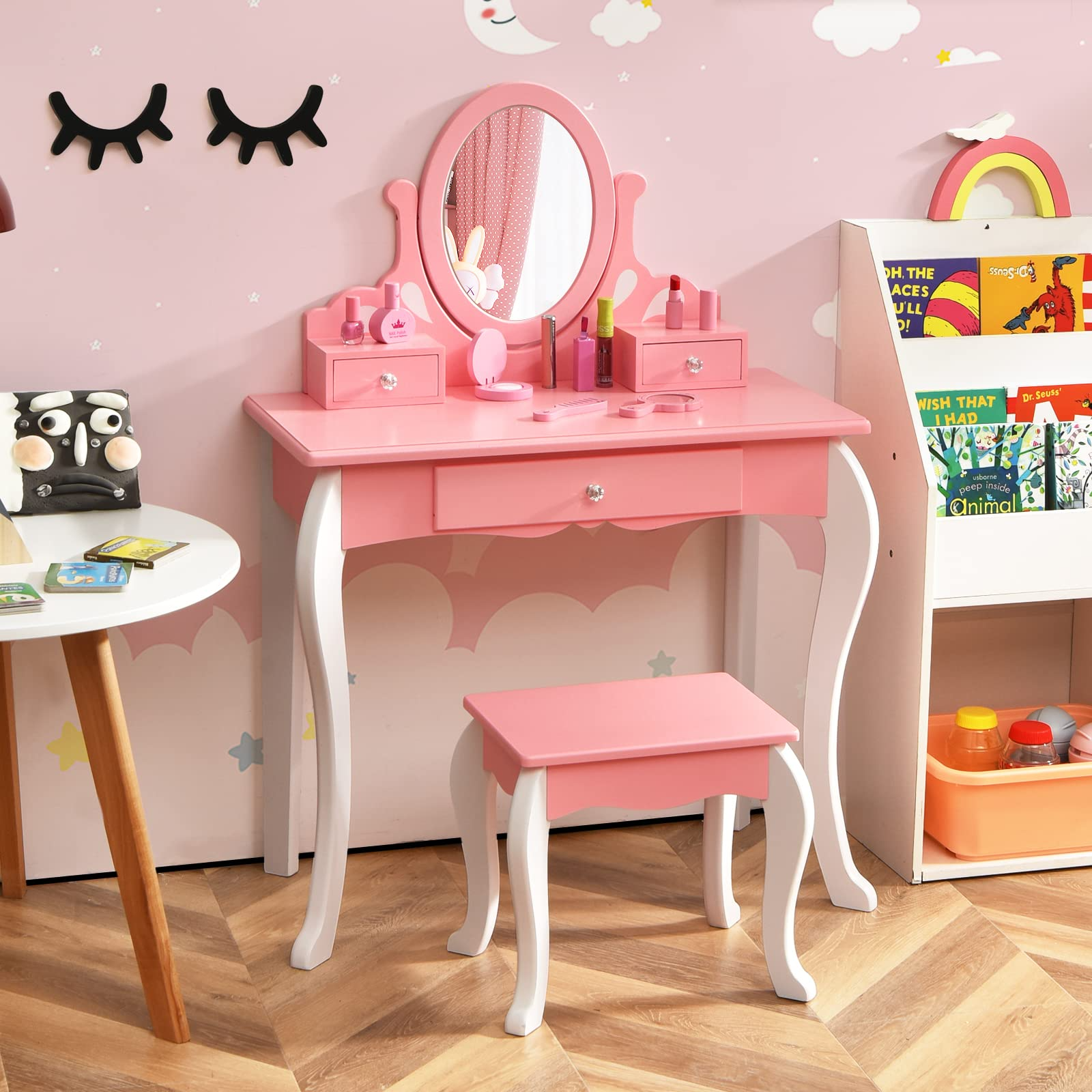 Costzon Kids Vanity Set with Mirror, in Princess Makeup