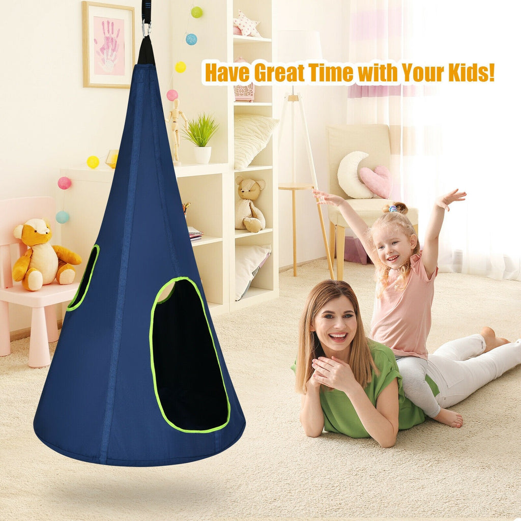 Kids Nest Swing Chair, Hanging Hammock Seat w/Adjustable Rope, 2 Windows and 1 Entrance - costzon