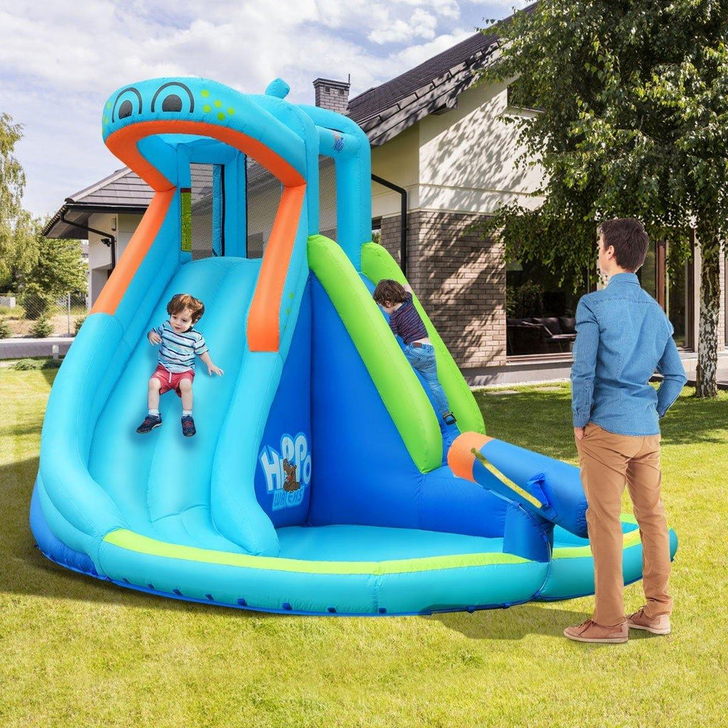 Inflatable Water Slide, Hippo Themed Bounce Hous - costzon