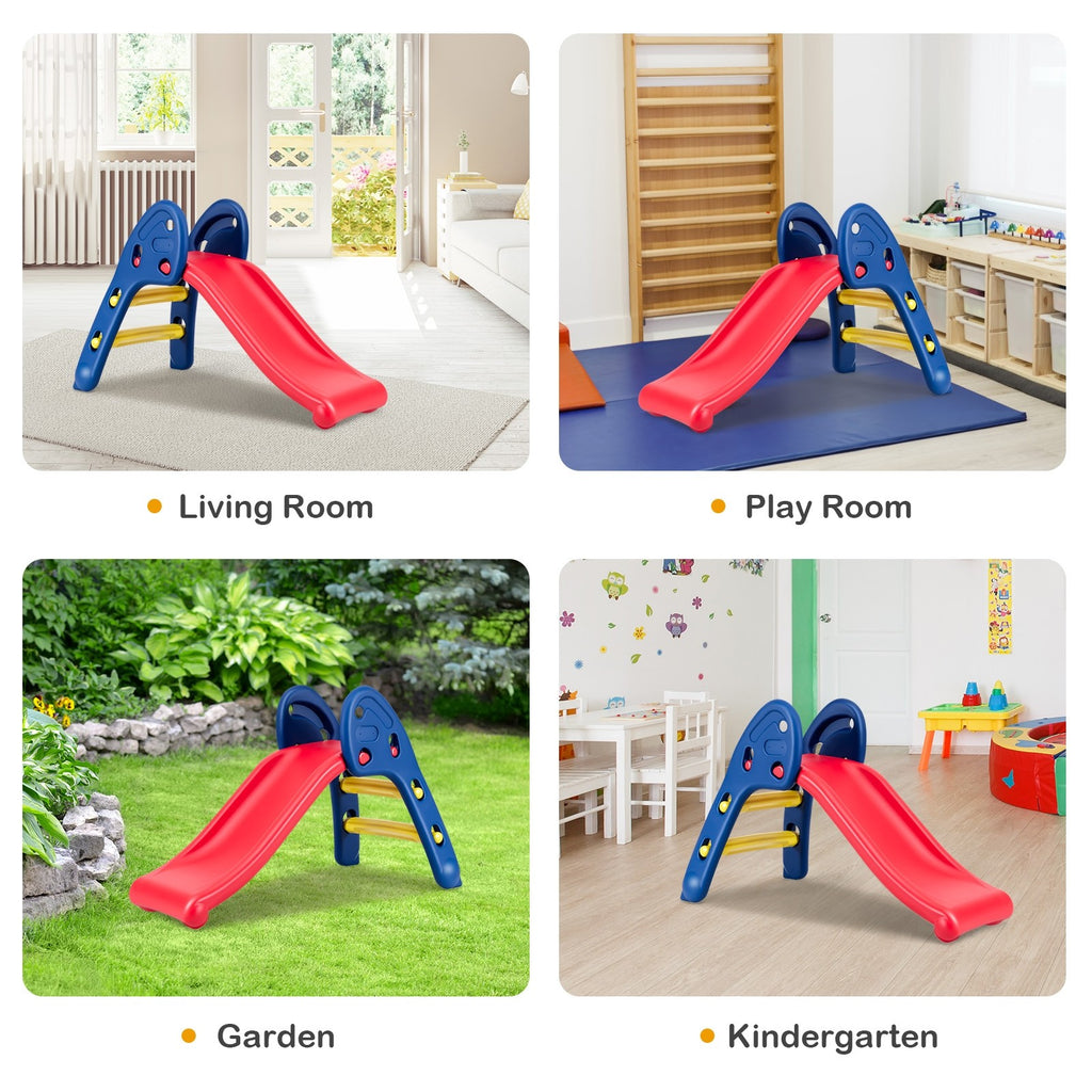 Joy Folding Slide, Indoor First Slide Plastic Play Slide Climber Kids (Ellipse Rail) - costzon