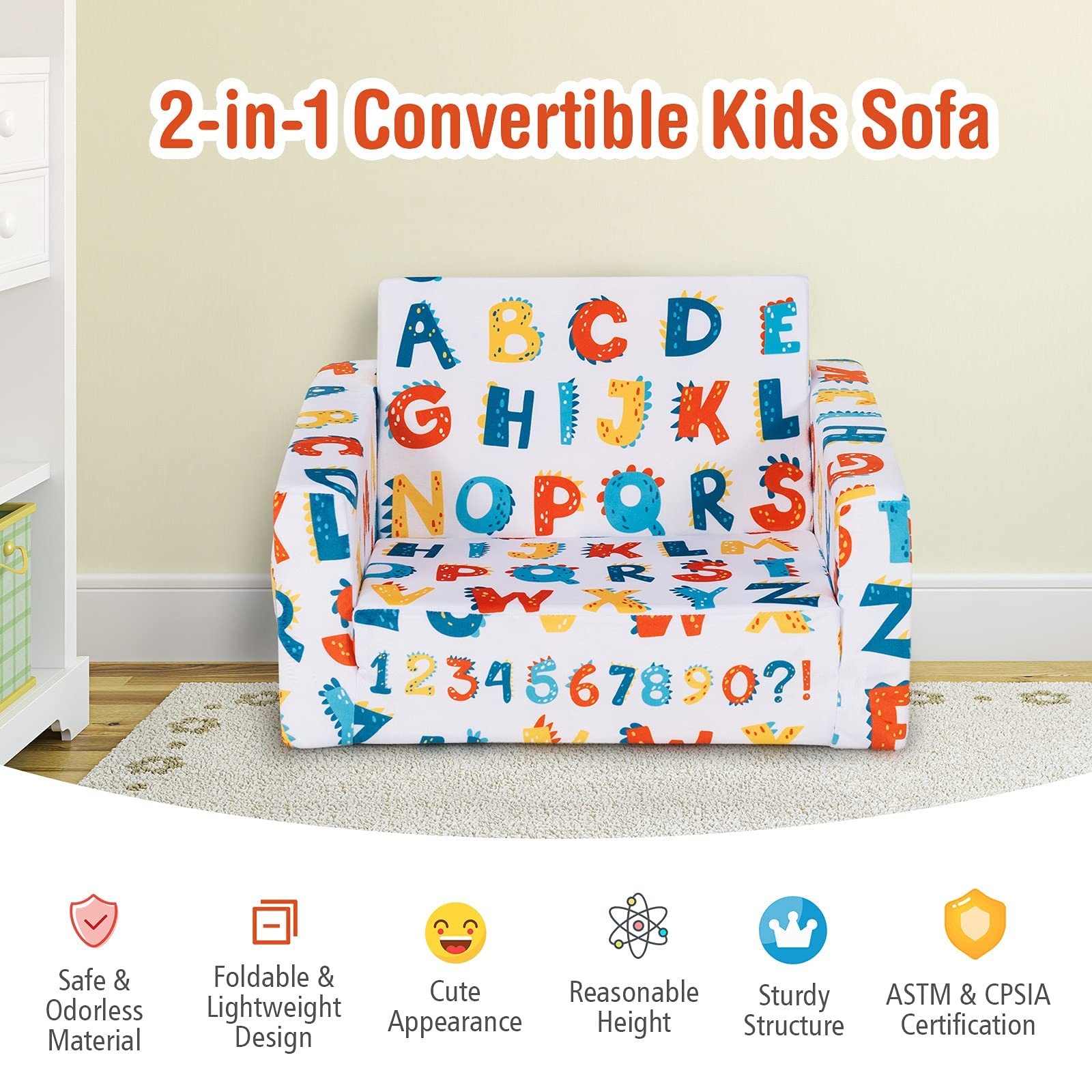 Costzon Kids Sofa 2 in 1 Flip Open Couch w Sturdy Sponge