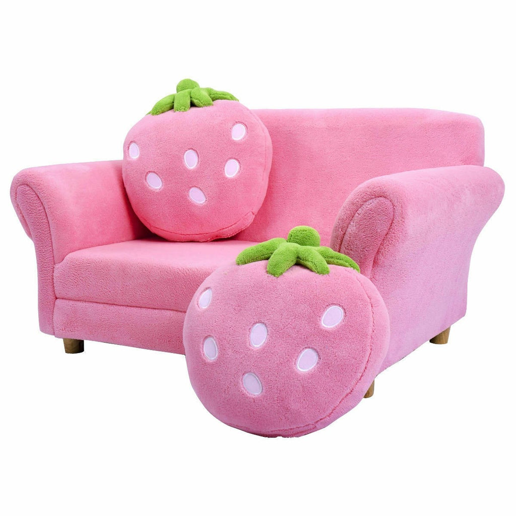 Kids Sofa, with 2 Cute Strawberry Pillows - costzon