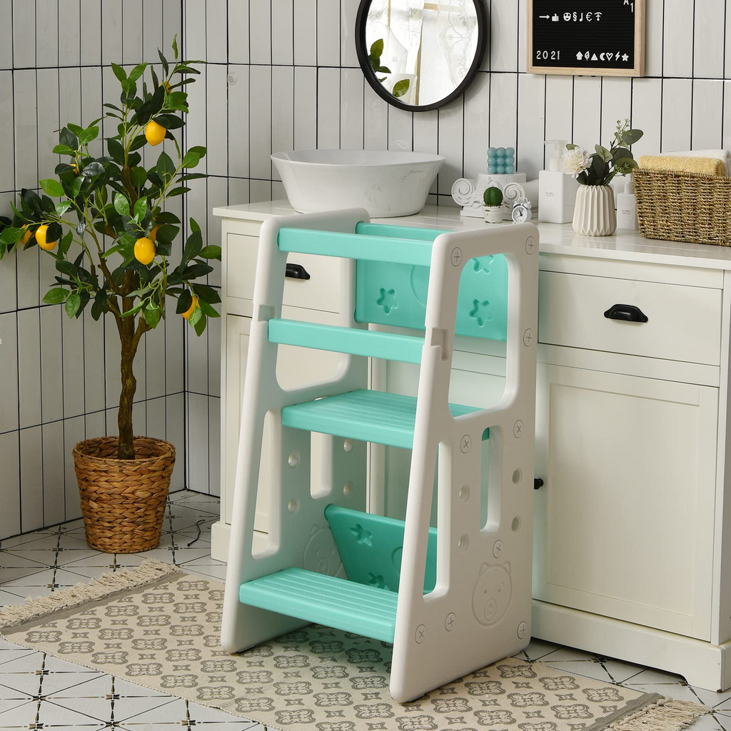 Kids Kitchen Step Stool with Double Safety Rails, Green - Costzon