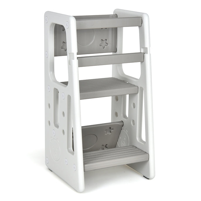 Kids Kitchen Step Stool with Double Safety Rails, Grey- Costzon