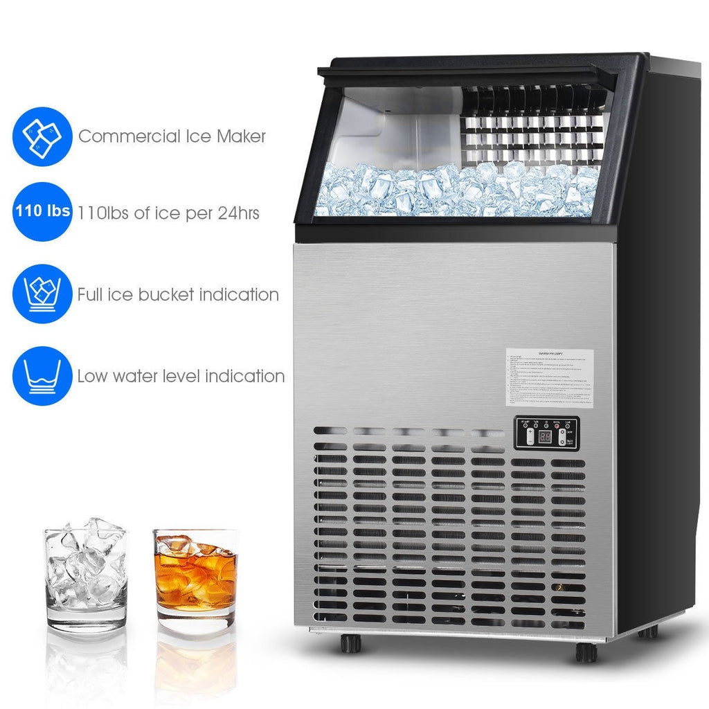 Costzon Commercial Ice Maker, Built-In Stainless Steel Ice Maker, 110LBS/24H, 33LBS Storage Capacity (Silver) - costzon