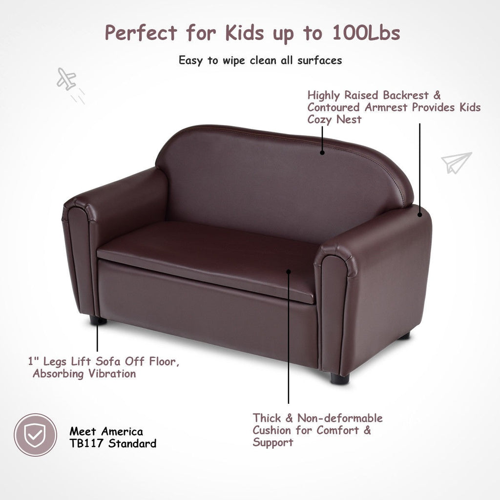 Kids Sofa, Double Seat Children's Sofa w/Under Seat Storage - costzon