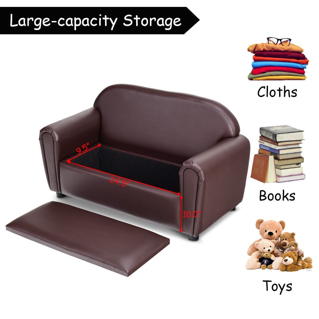 Kids Sofa, Double Seat Children's Sofa w/Under Seat Storage - costzon