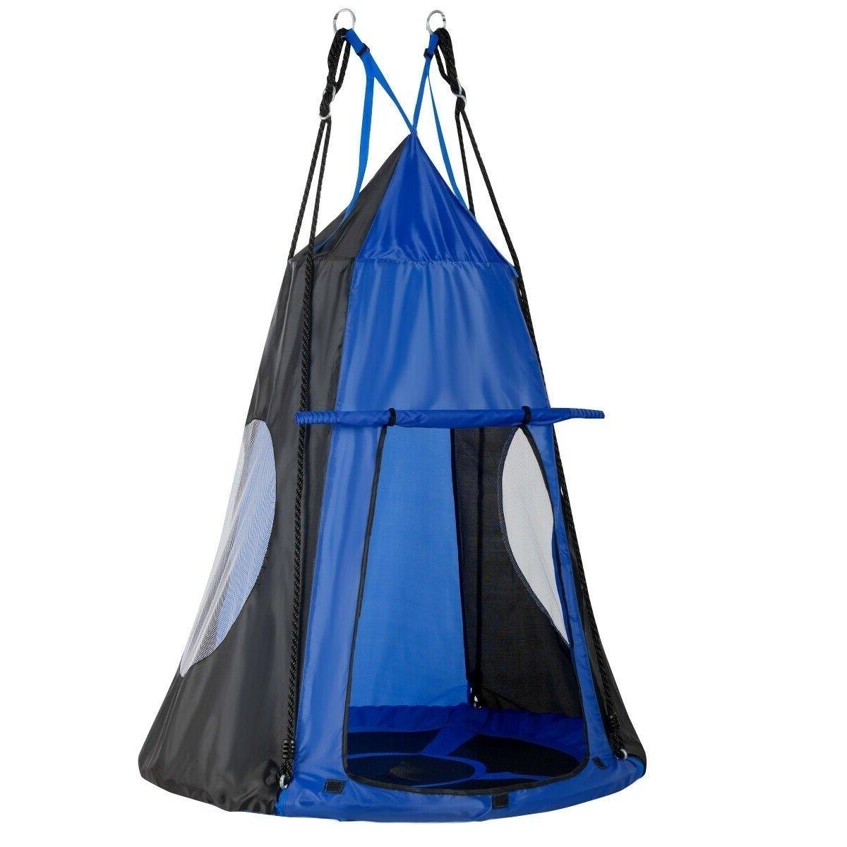 hanging swing tent Costzon 2 in 1 Kids Detachable Hanging Chair Swing Tent Set, Hammock Nest Pod Hanging Swing Seat for Boys/Girls, Blue