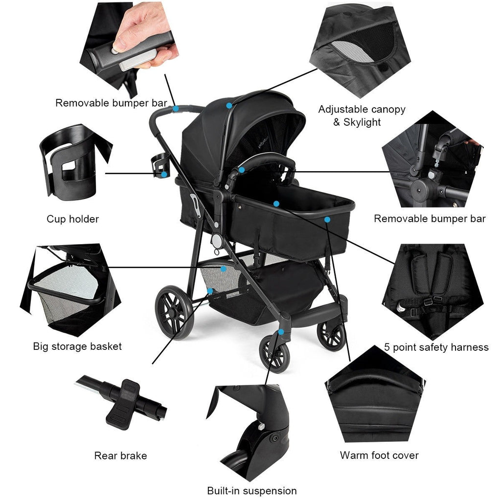 BABY JOY Baby Stroller, 2 in 1 Convertible Carriage Bassinet to Stroller - costzon