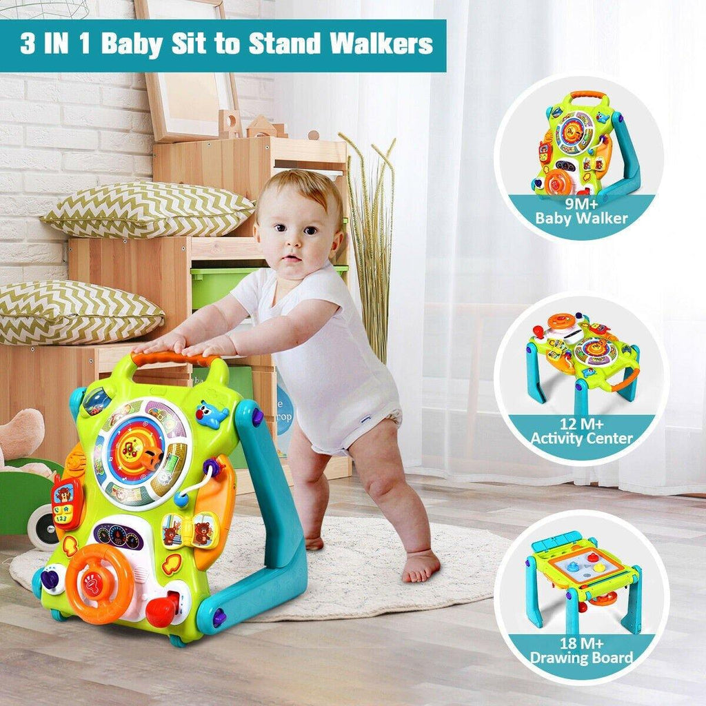Sit-to-Stand Walker, 3 in 1 Baby Walker, Drawing Board - costzon