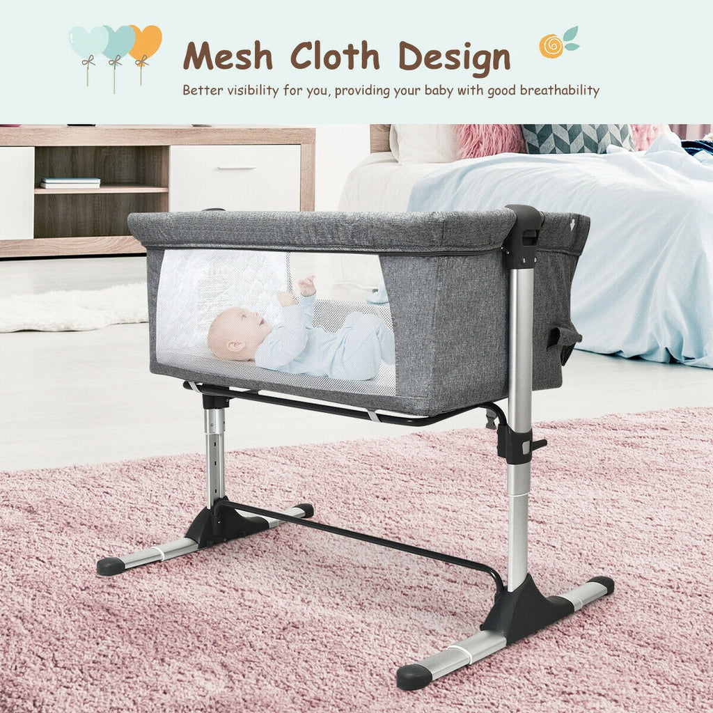 BABY JOY Baby Bedside Crib, Portable Travel Sleeper Bed Side Bassinet w/Carrying Bag (Grey) - costzon