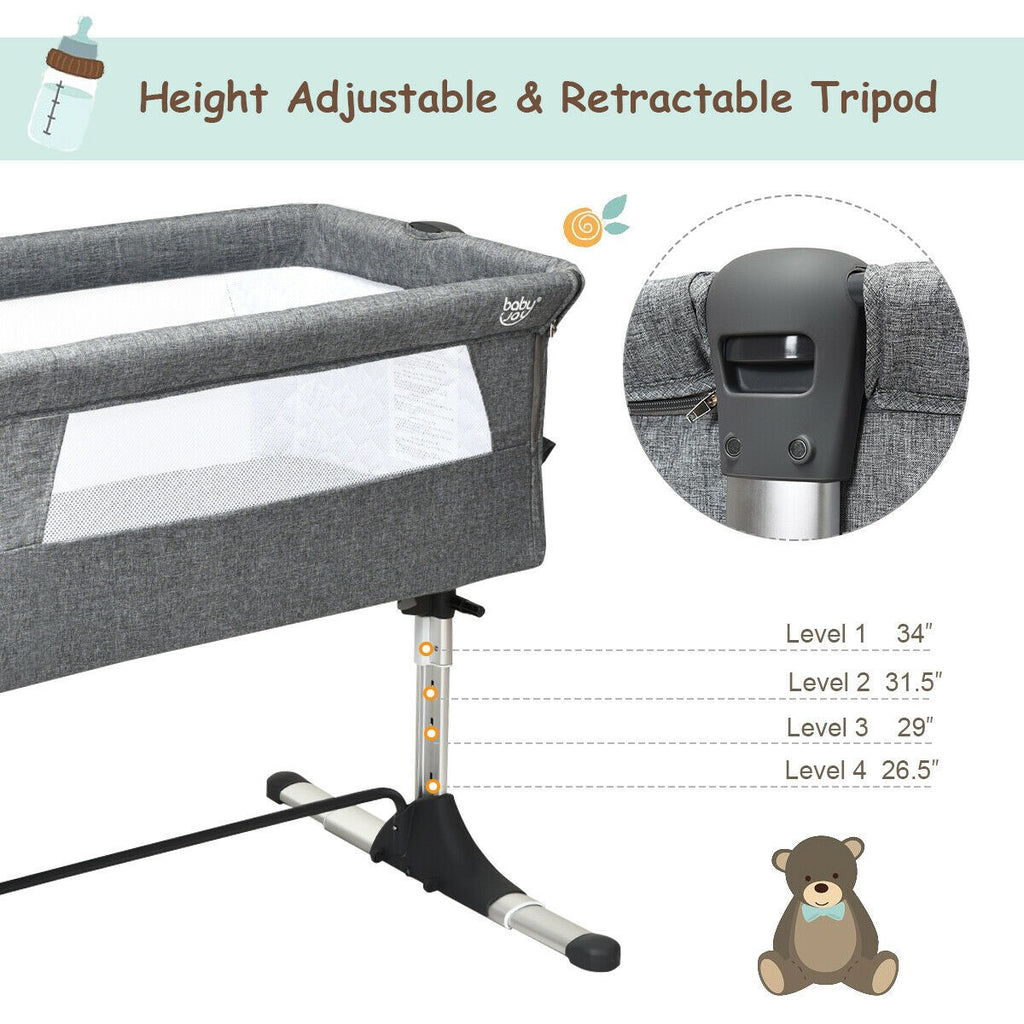 BABY JOY Baby Bedside Crib, Portable Travel Sleeper Bed Side Bassinet w/Carrying Bag (Grey) - costzon