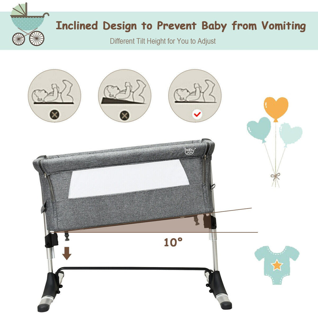 BABY JOY Baby Bedside Crib, Portable Travel Sleeper Bed Side Bassinet w/Carrying Bag (Grey) - costzon