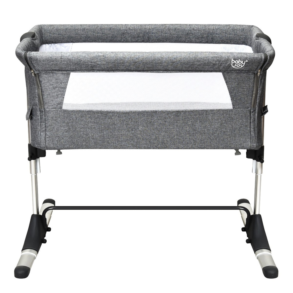 BABY JOY Baby Bedside Crib, Portable Travel Sleeper Bed Side Bassinet w/Carrying Bag (Grey) - costzon