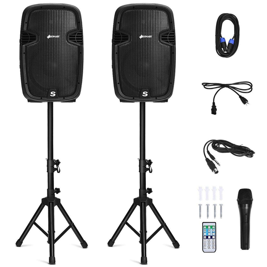 2-Way Powered PA Speakers System Combo Set, 12" 1600W Portable Dual Passive Active Speaker - costzon