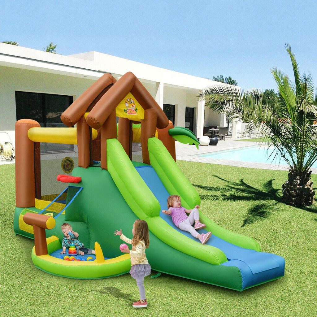 BOUNTECH Inflatable Bounce House, Jungle Jumping Bouncer w/ Double Slides (Without Blower) - costzon