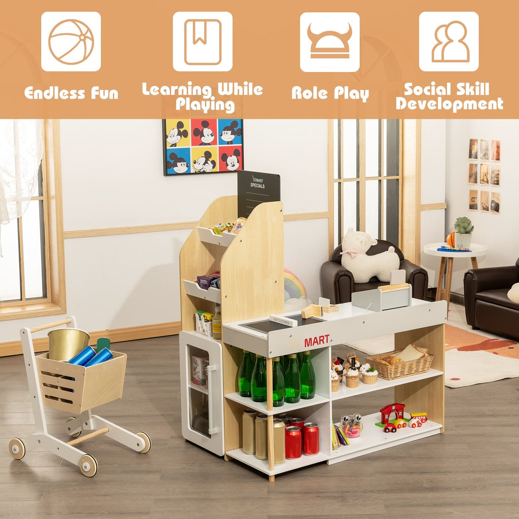 Costzon Pretend Grocery Store Playset, Supermarket Play Toy with Shopping Cart (Play Food Set are not Included) - costzon