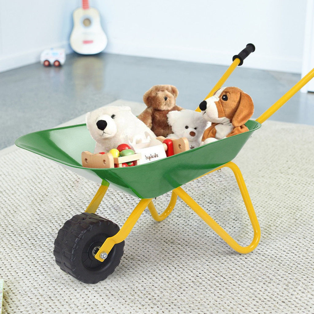 Kids Metal Wheelbarrow, Yard Rover Steel Tray - costzon