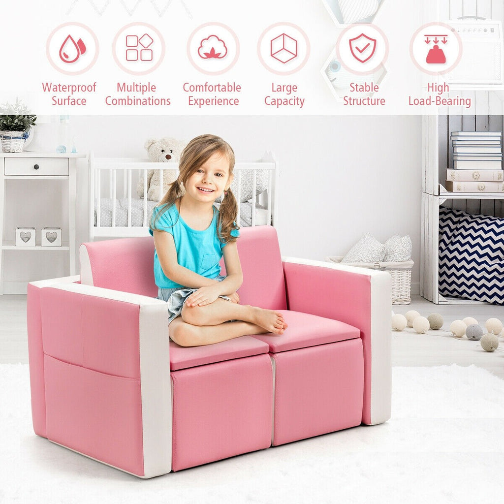 Costzon Kids Sofa, 2 in 1 Double Sofa Convert to Table and Two Chairs - costzon