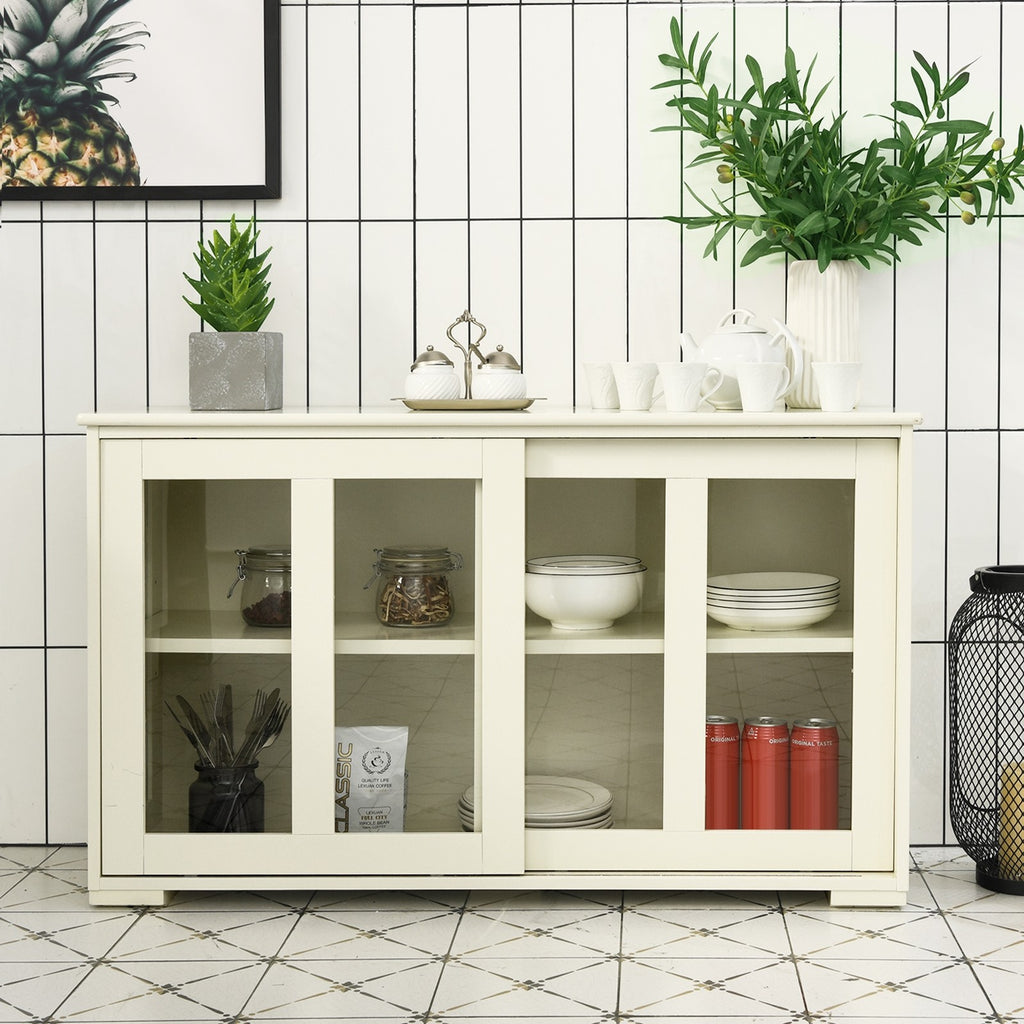 Costzon Kitchen Storage Sideboard (Cream White with Sliding Door Window) - costzon