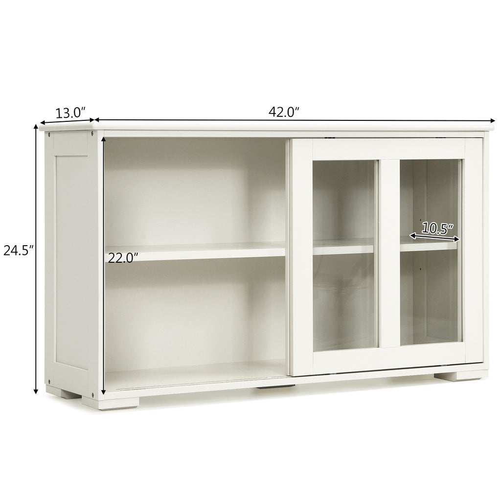 Costzon Kitchen Storage Sideboard (Cream White with Sliding Door Window) - costzon