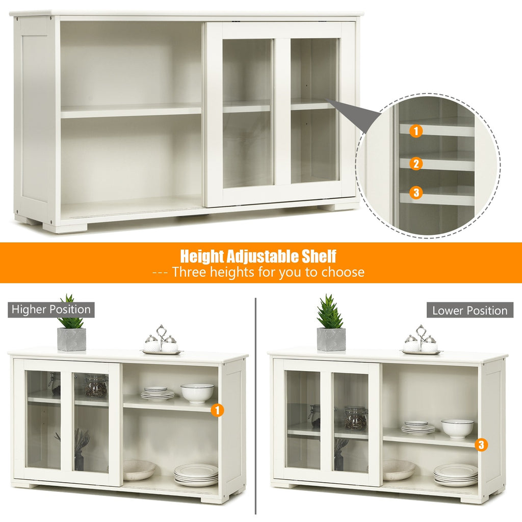 Costzon Kitchen Storage Sideboard (Cream White with Sliding Door Window) - costzon