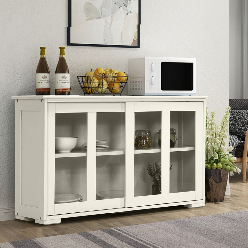 Costzon Kitchen Storage Sideboard (Cream White with Sliding Door Window) - costzon