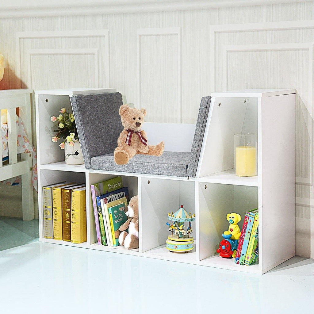 6-Cubby Kids Bookcase w/Cushioned Reading Nook - costzon