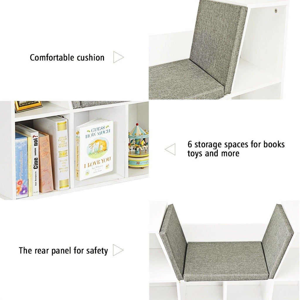 6-Cubby Kids Bookcase w/Cushioned Reading Nook - costzon