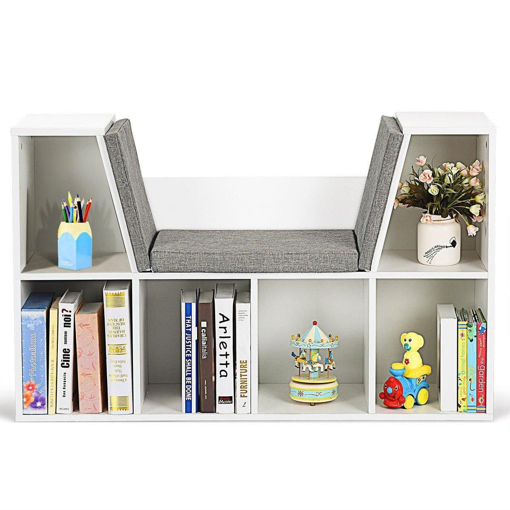 6-Cubby Kids Bookcase w/Cushioned Reading Nook - costzon
