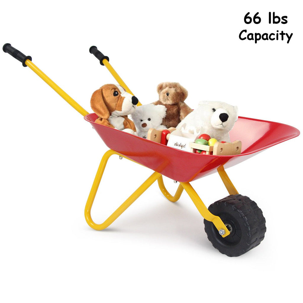 Kids Metal Wheelbarrow, Yard Rover Steel Tray - costzon