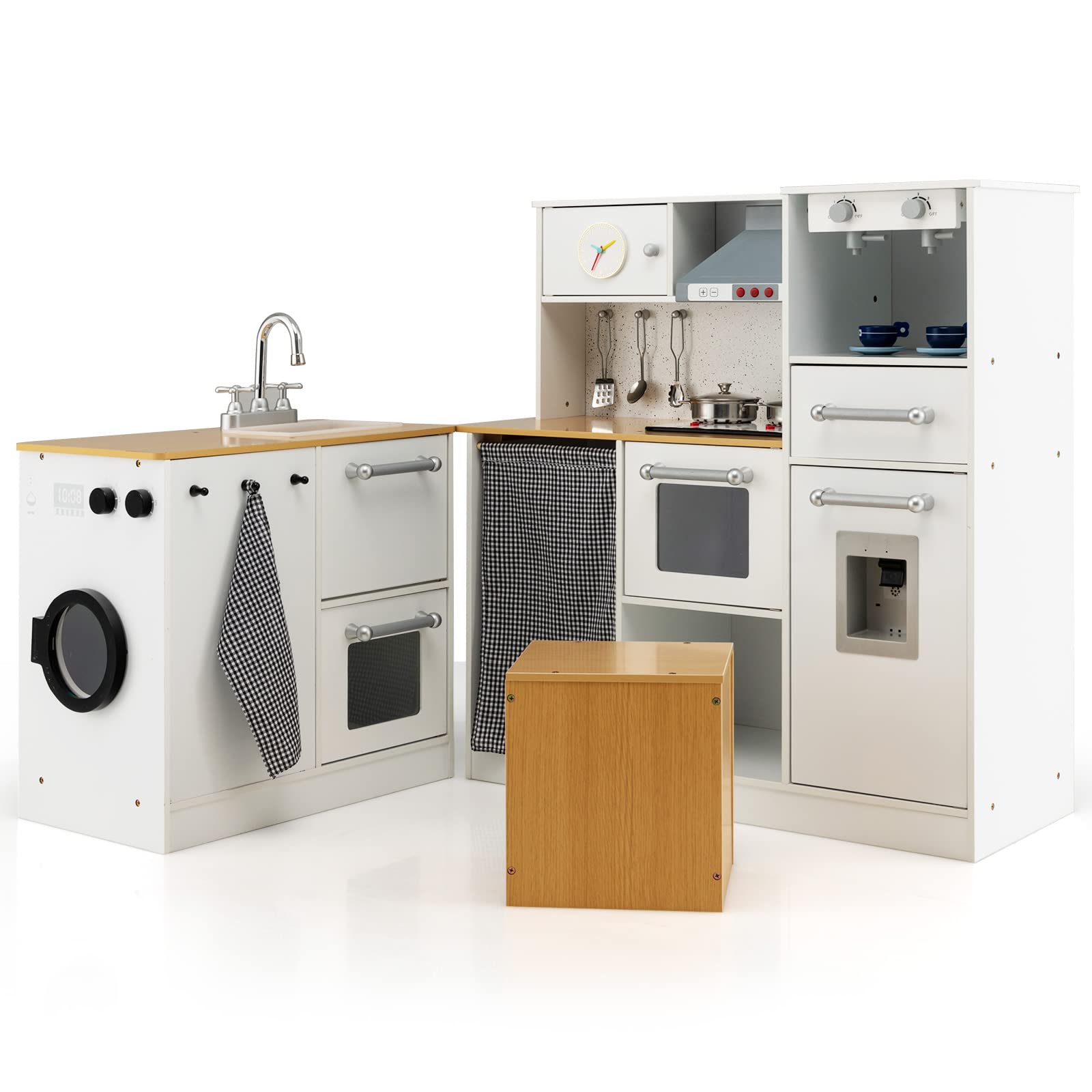 Costzon Kids Corner Kitchen Playset, Wooden Pretend Play Kitchen