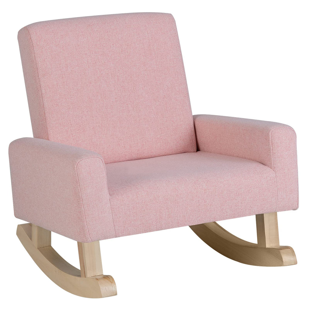 Rocking Chair with Solid Wood Frame, Pink - Costzon