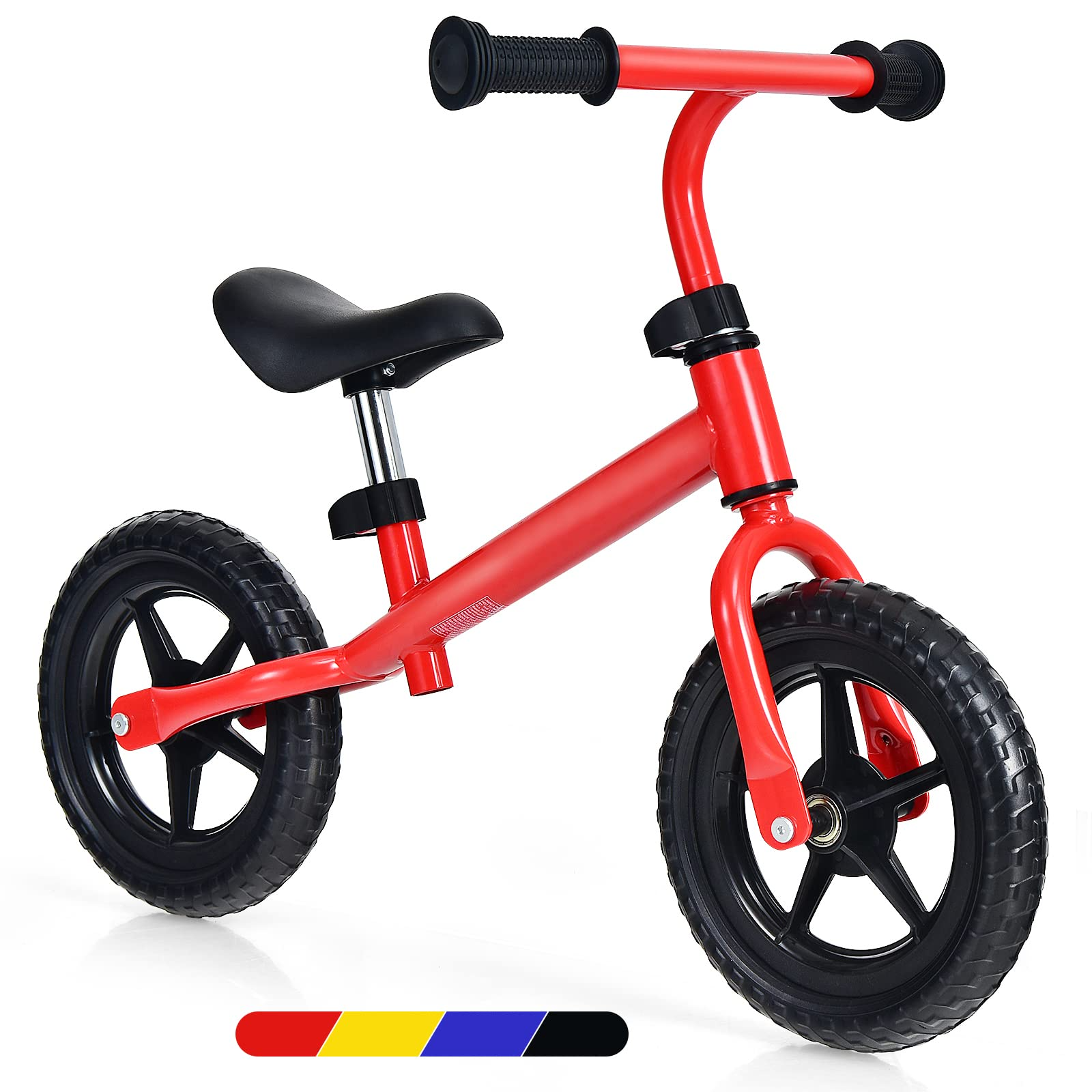 Kids No Pedal Balance Bike with Adjustable Handlebar and Seat Red