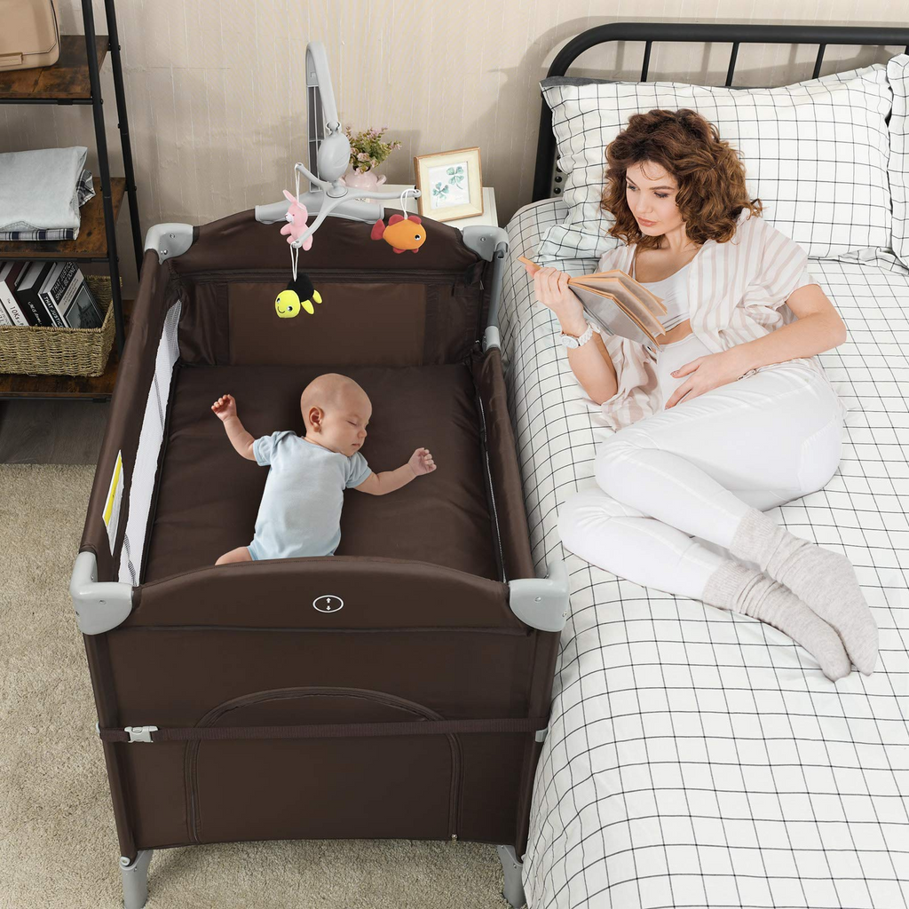 BABY JOY 5 in 1 Pack and Play Baby Bedside Sleeper with Bassinet Mul costzon