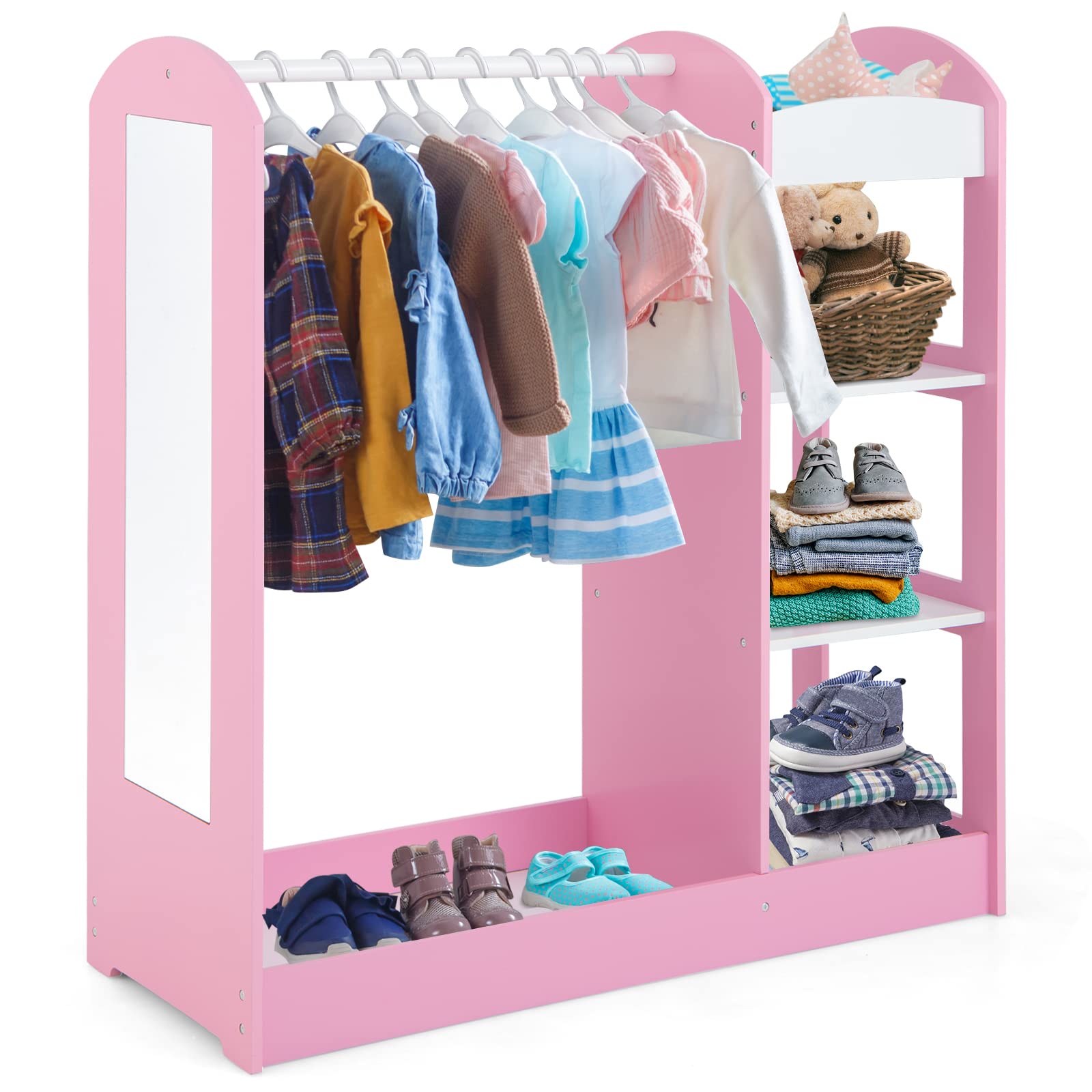 Costzon Kids Dress up Storage with Mirror, Clothes Rack, 3-Tier