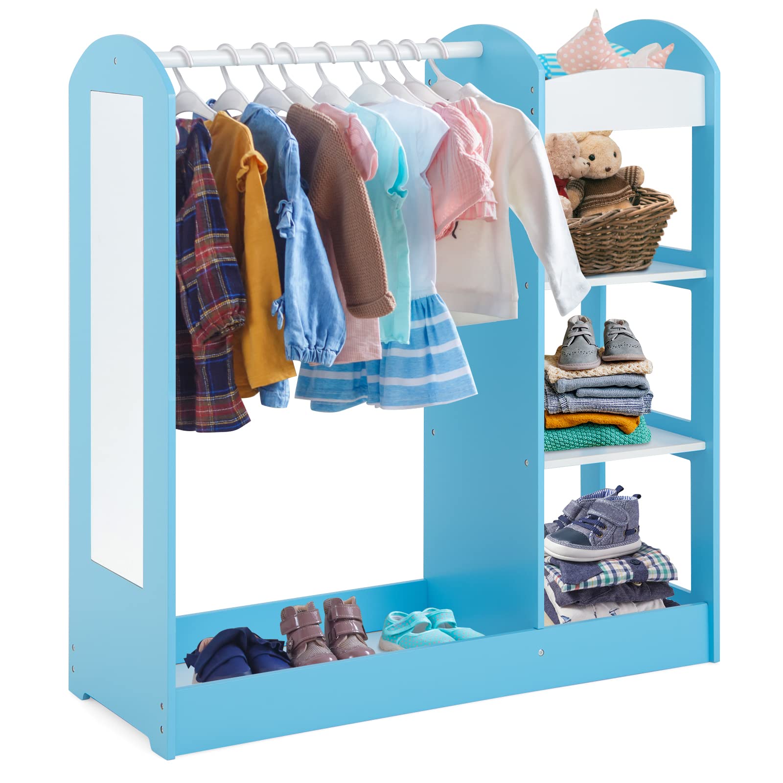 Costzon Kids Dress up Storage with Mirror, Clothes Rack, 3-Tier Shelve costzon Costzon Kids Dress up Storage with Mirror, Clothes Rack, 3-Tier Shelve costzon