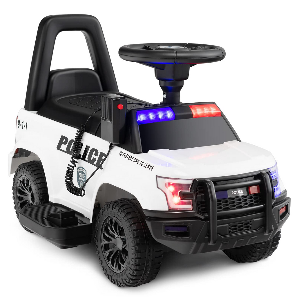 6V Battery Powered Police Car, White - Costzon