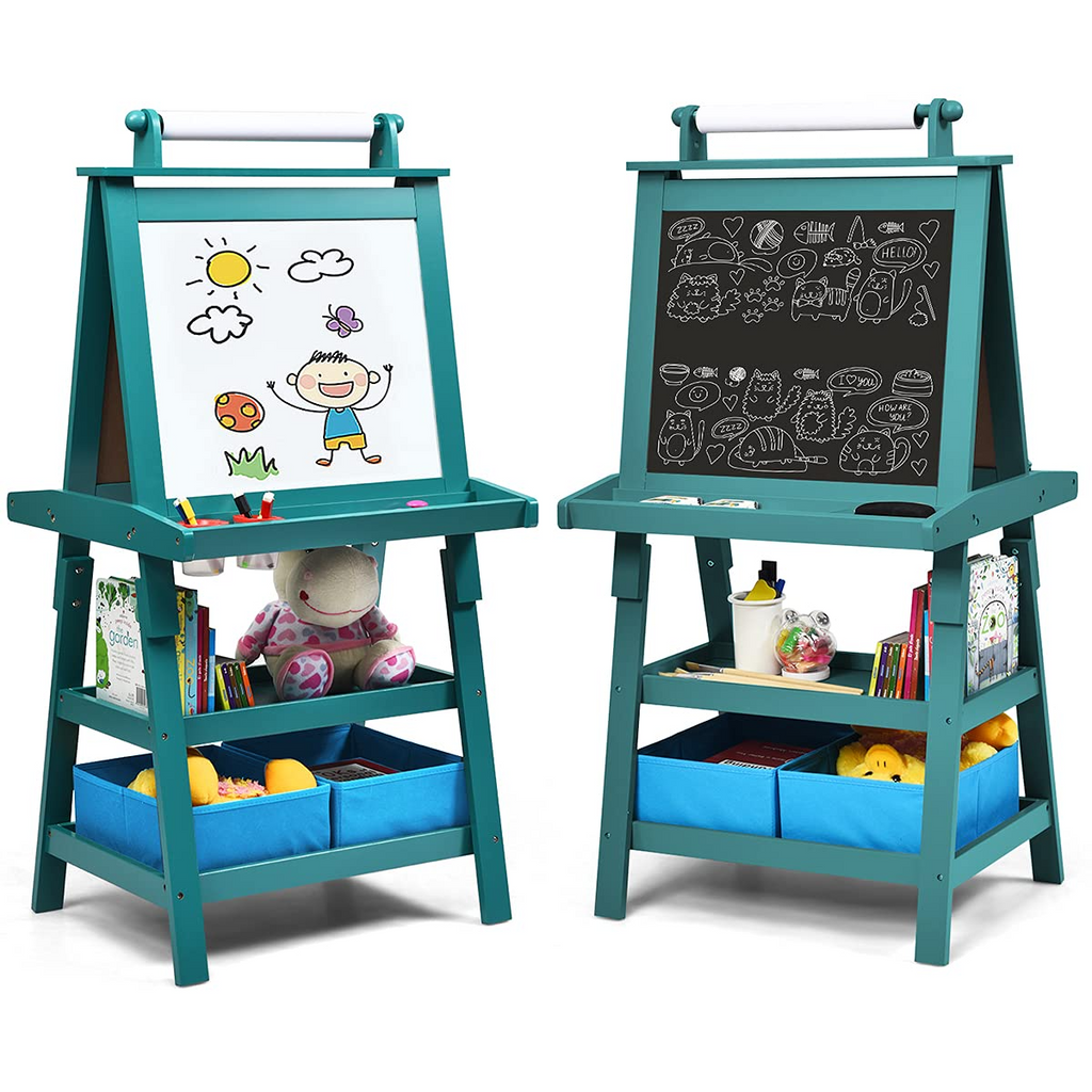  3 in 1 Double-Sided Storage Easel, Blue - Costzon