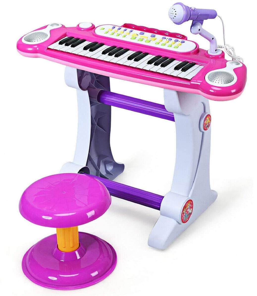 Electronic Keyboard 37 Key Piano Musical Piano w Record Playback Working Microphone & Stool