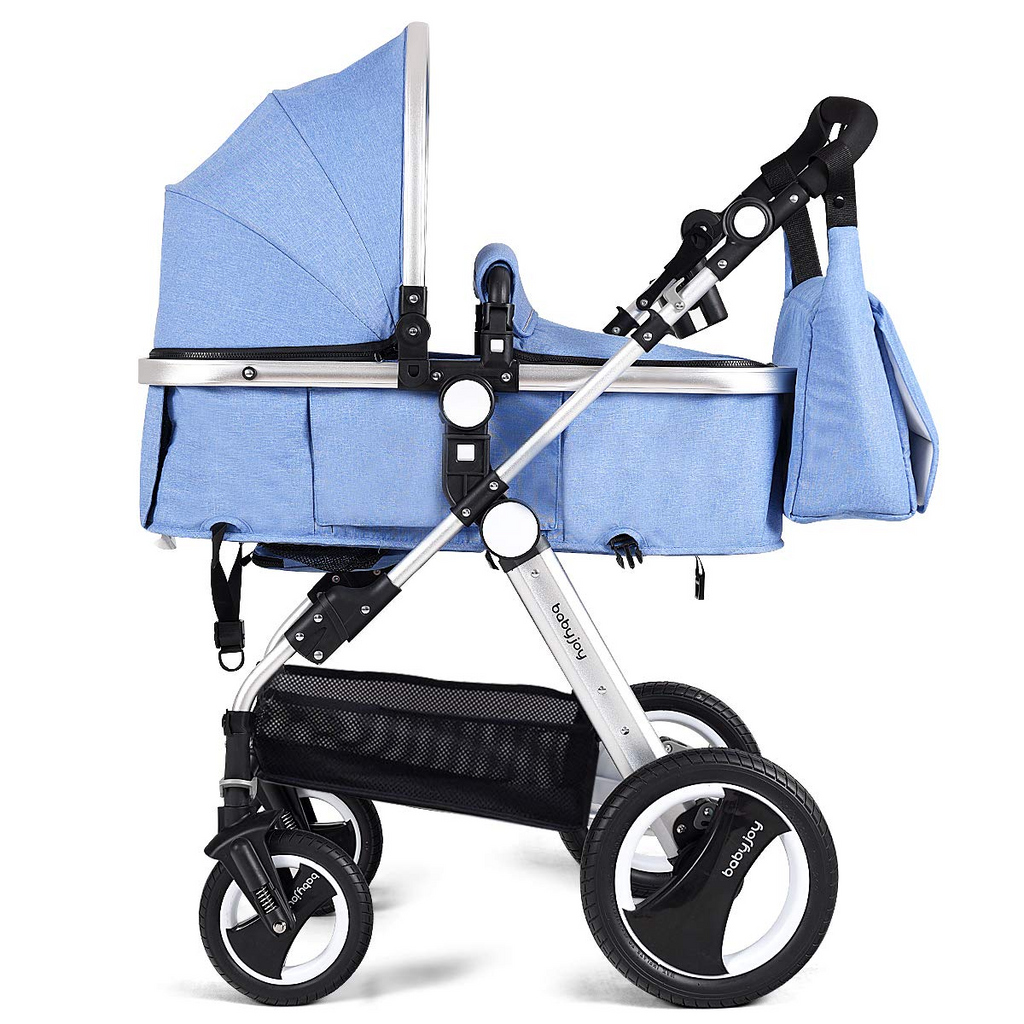 2-in-1 Convertible Bassinet Reclining Stroller , Blue- Costzon